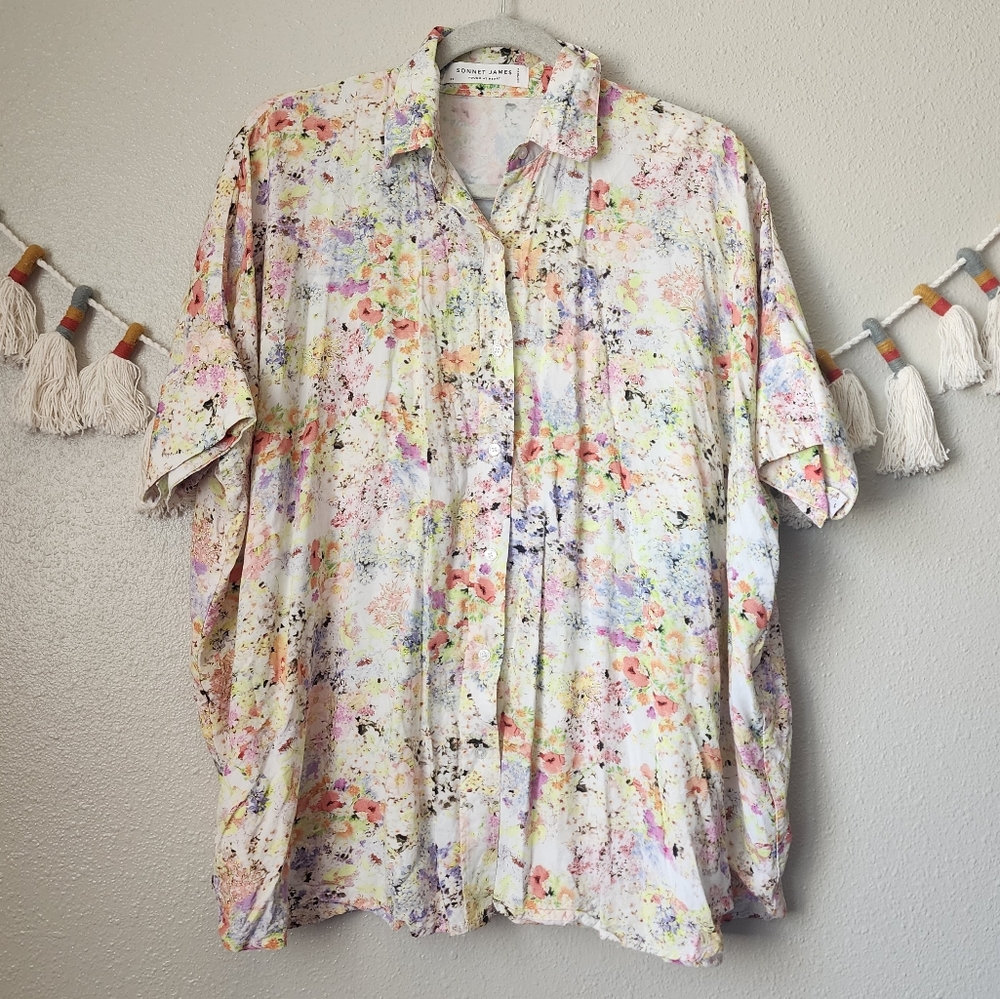 Comfort Colors Floral Button-Down Shirt - White Multicolor